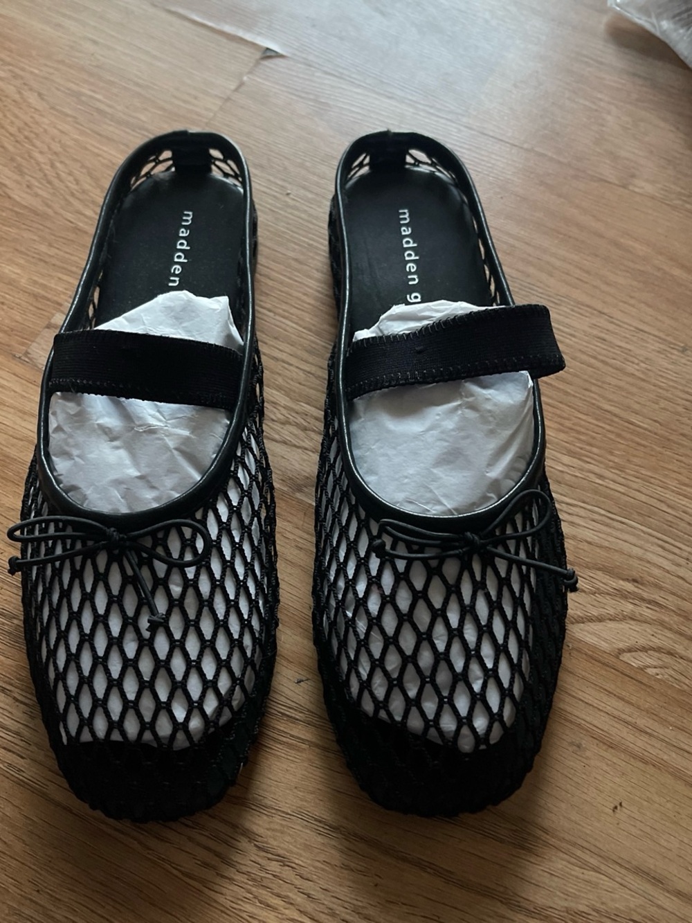 Madden Girl Black Mesh Mary Jane Flats with Bow